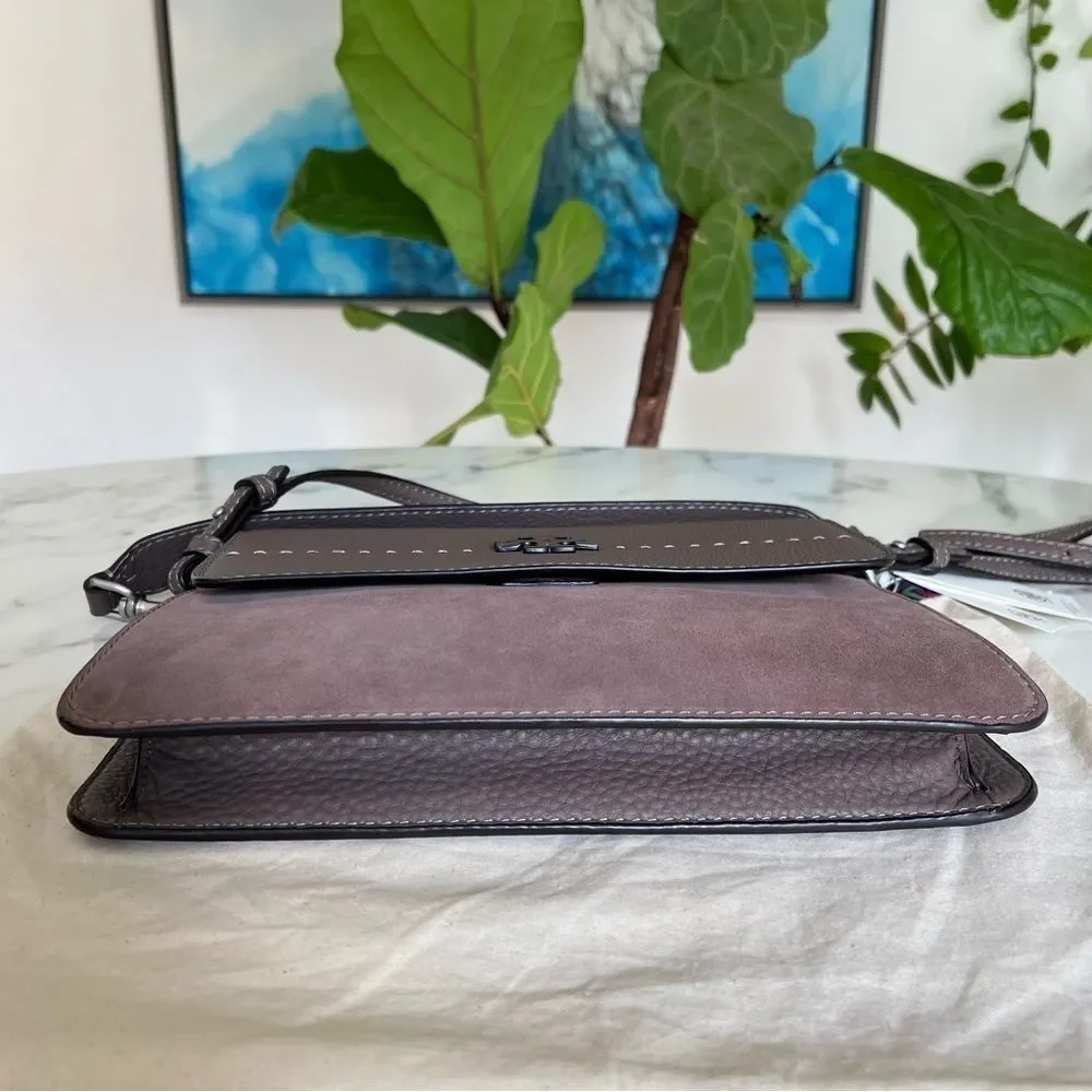NWT Tory Burch McGraw Shoulder Crossbody Bag Mixed Leather Suede Silver Maple